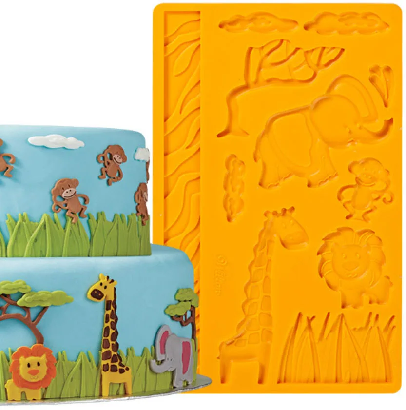 N186 baking tool elephant giraffe monkey tree White clouds grass food silicone cake mold fondant | Дом и сад
