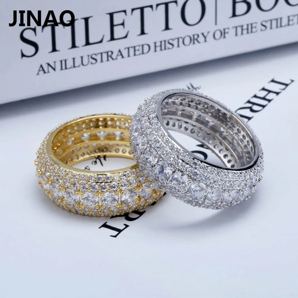 

Кольца Jinao мужские 5 рядов, роскошные модные классические перстни в стиле хип-хоп с фианитами, Размер 7-11