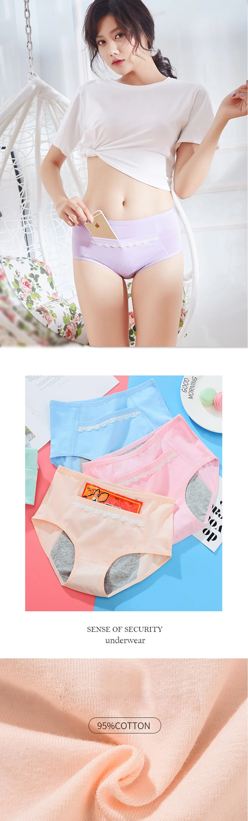 2pcs/Set Cotton Physiological Period Leak Proof Menstrual Panties Breathable Seamless Soft High Quality Women Underwear Breifs