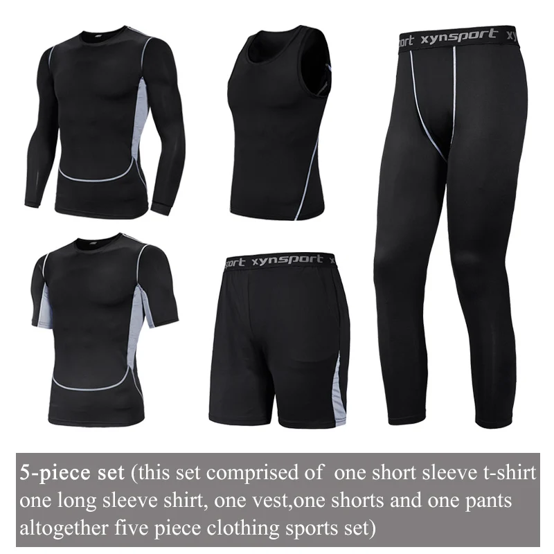5pcs set Летняя компрессионная Мужская рубашка, 5 шт., спортивная одежда, набор размера плюс 7XL 8XL, для фитнеса, тренировки, бега, спортзала, велосипеда, бодибилдинга, Мужская футболка - Цвет: 5pcs set