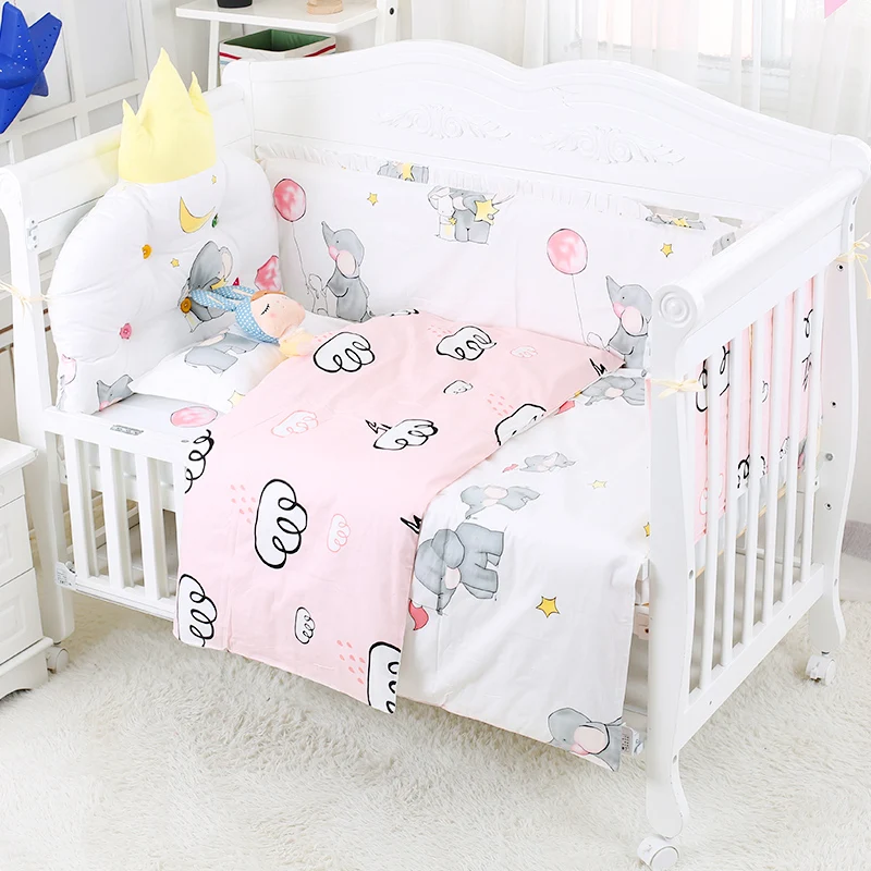 

Lovely Elephant Pattern Baby Crib Bedding Set Toddler Cot Bed Set 7 pcs/set Bedding Kit With Bumper Bed Sheet Quilt For Infant