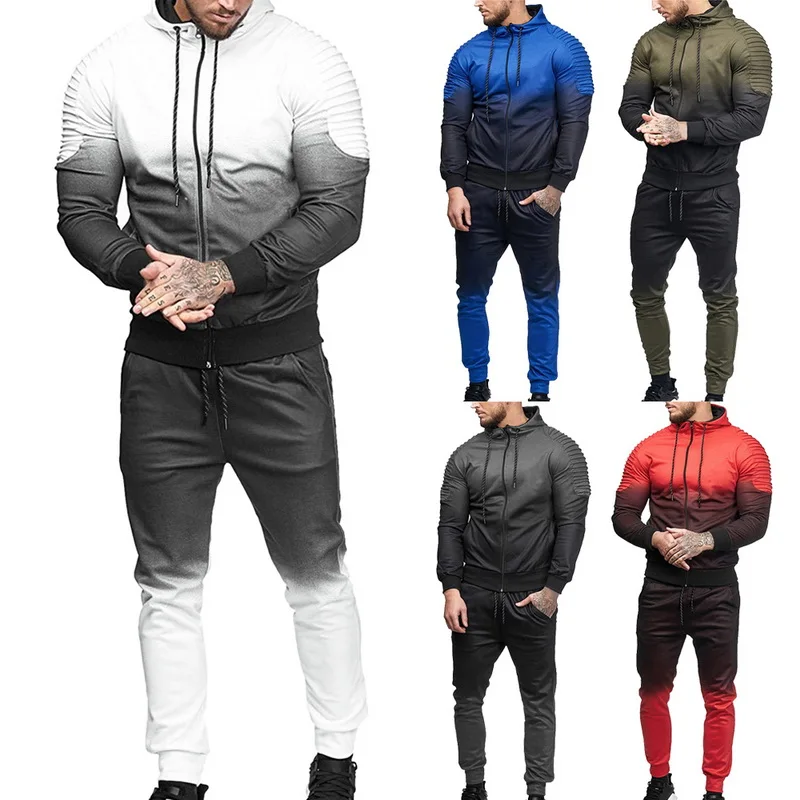 

Fashion men gradient suit 3D Print jacket Suits Spring autumn hooded jacket and trousers Casual set Streetwear New clothing