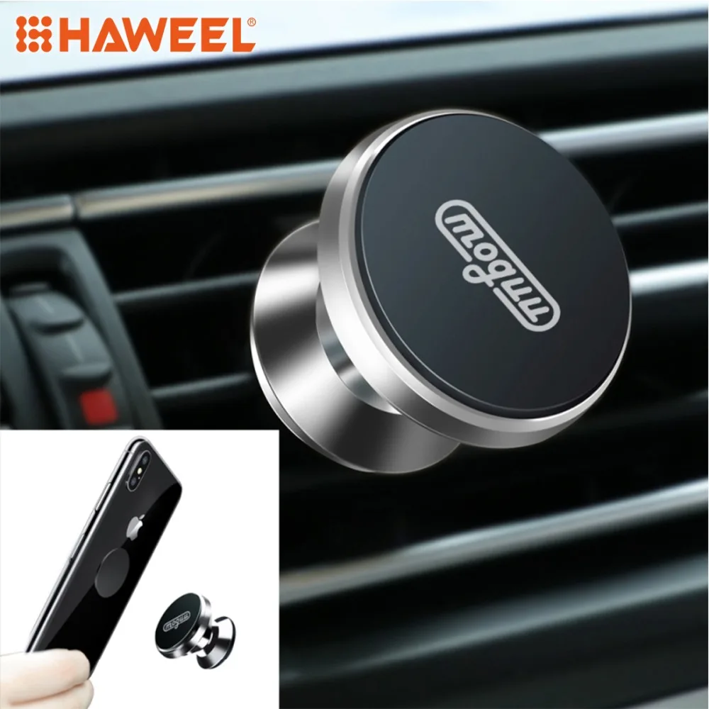 

HAWEEL 360 Degrees Rotation Aluminium Alloy + Silicone + Magnet Car Air Outlet Magnetic Holder, For iPhone and Other Smartphones