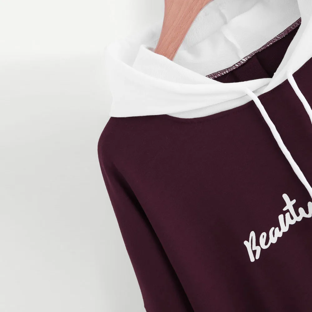 Женская толстовка с капюшоном цветной блок harajuku буквенным принтом длинным