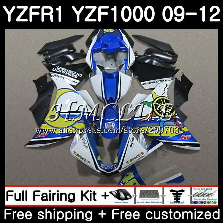 Bodys для YAMAHA YZF 1000 R1 2009 2010 2011 2012 9HC4 R 1 YZF1000 новая синяя рамка YZFR1 09 10 11 12