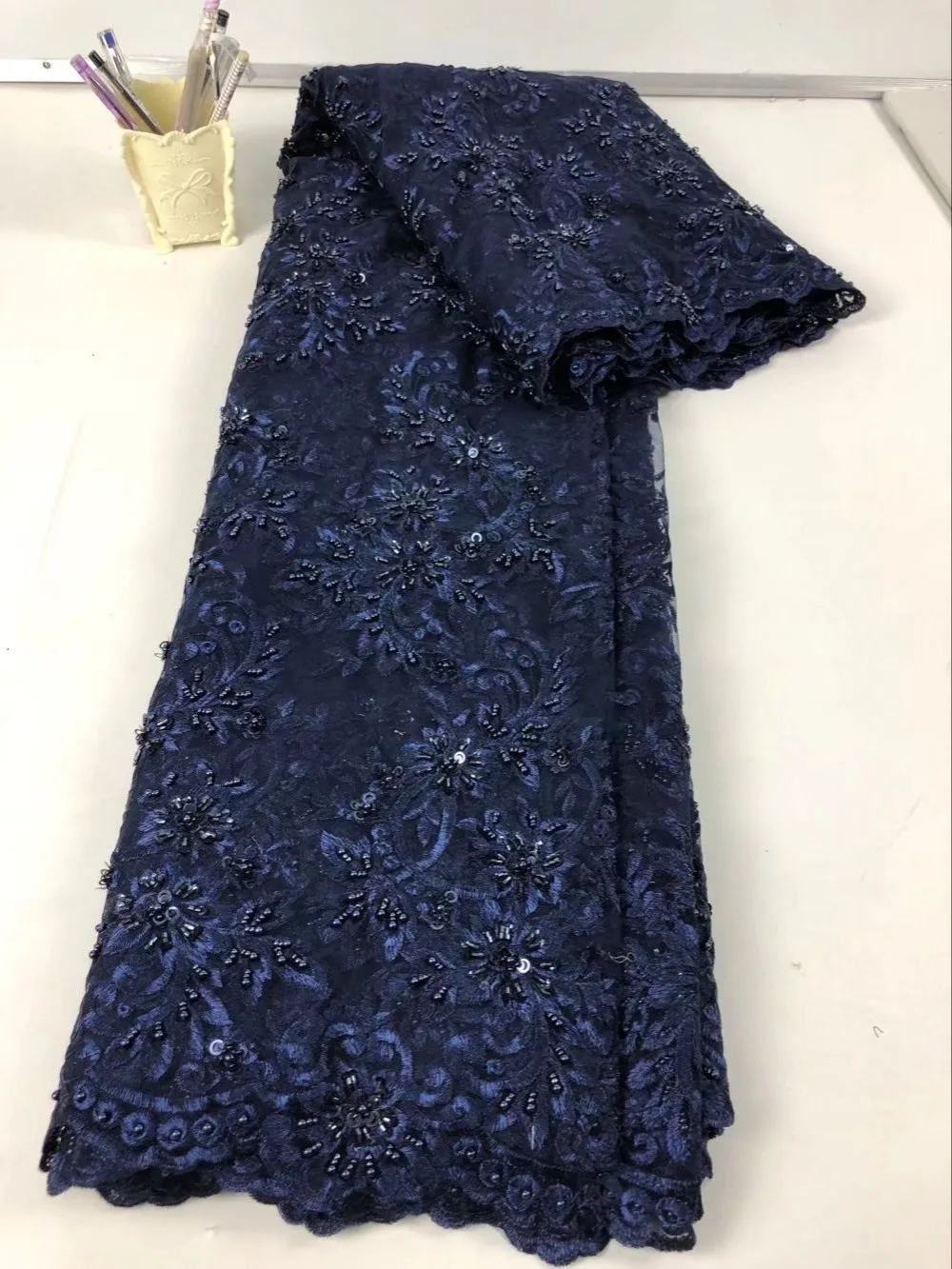 Hot Sales Newest Arrival Top Quality Handmade Embroidered African Tulle French Lace Fabric with beads Or Party Dress | Дом и сад
