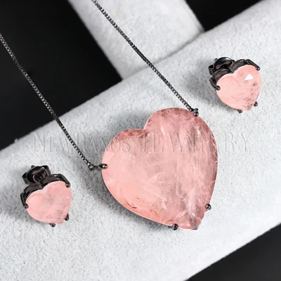 Pink Set 2 Newranos набор ювелирных изделий с сердечком, натуральный камень, ожерелье, серьги, набор модных ювелирных изделий для женщин, модные ювелирные изделия PFX001142 - Окраска металла: Pink Set 2