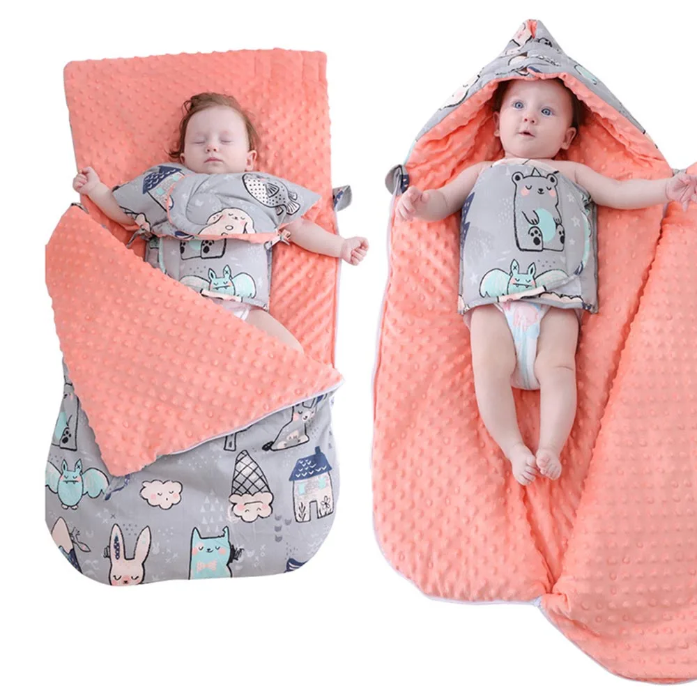 Baby Blankets Newborn Envelope Stroller Swaddling Wrap Infant Kids Sleeping Bag Cotton Warm Thicken Bedding Quilt Blanket | Мать и