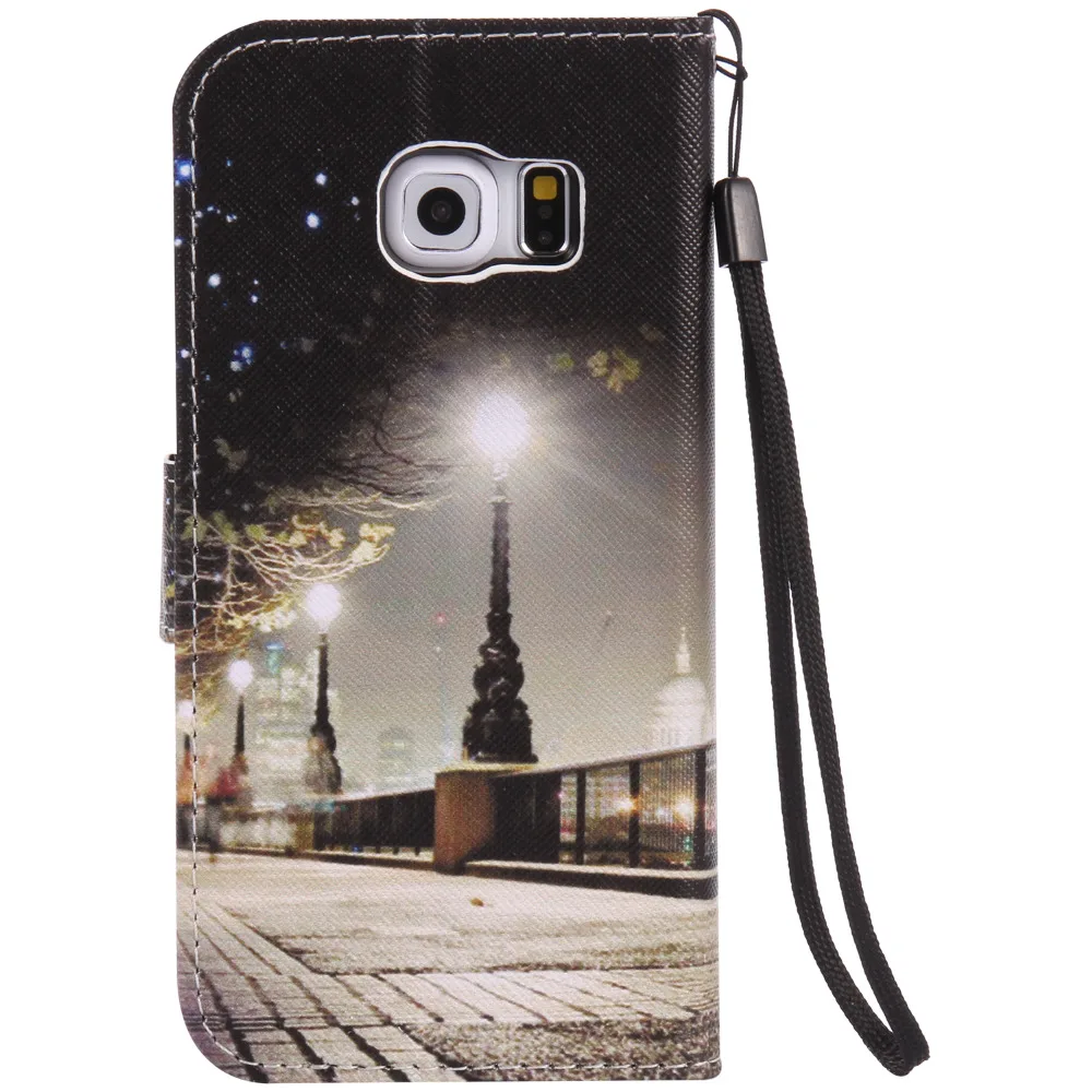 City Night Landscape Design Wallet Flip Stand Holder Pouch Skin Case For Samsung Galaxy S6 Edge G9250 Leather Cover Coque Fundas | Мобильные