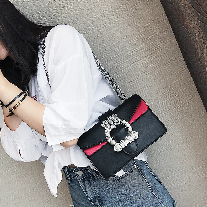 Женские брендовые дизайнерские кожаные сумки на плечо со стразами 2017 маленькая