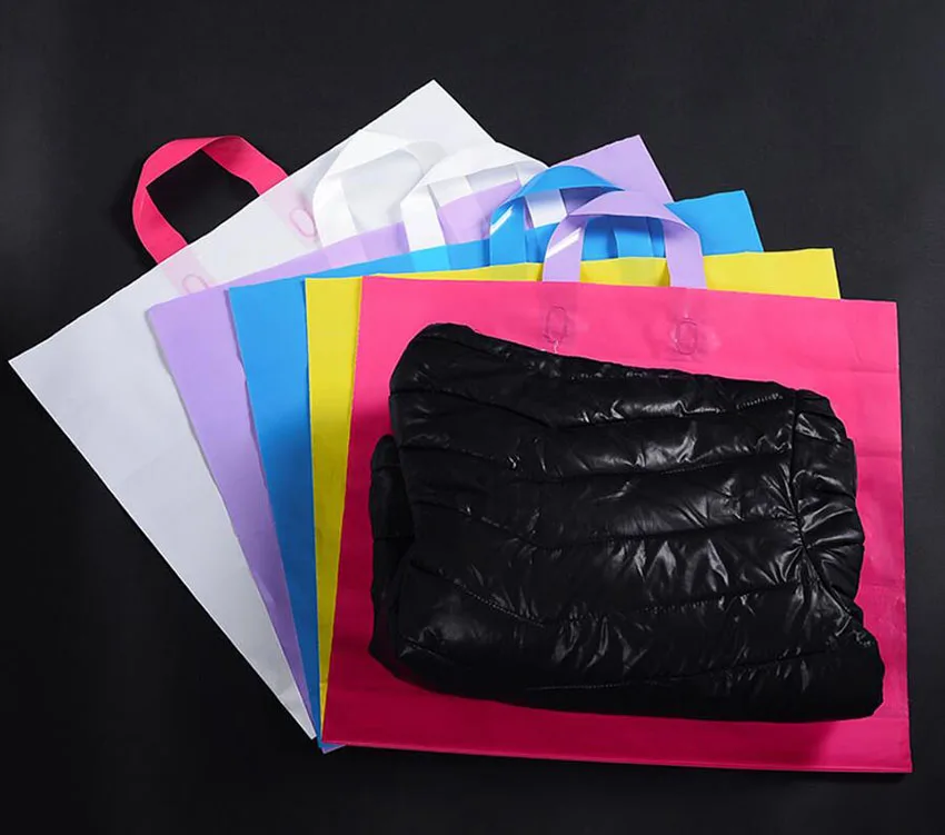 50 шт чистый цвет пустой пластиковый подарочный упаковочный мешок с ручкой