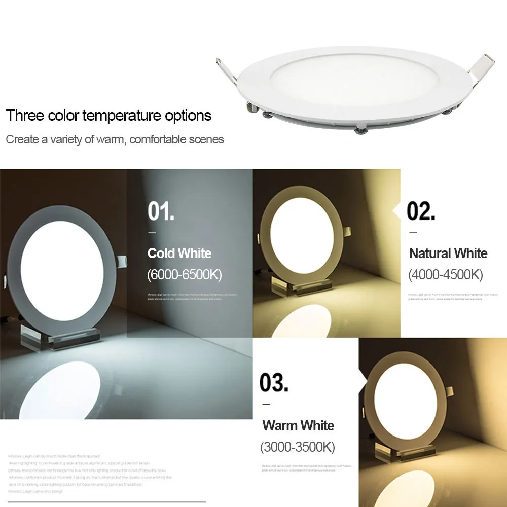 Panel de luz LED redondo regulable para baño, empotrable, 3w, 4w, 6w, 9w, 12w, 15w, 18w, blanco cálido, blanco Natural