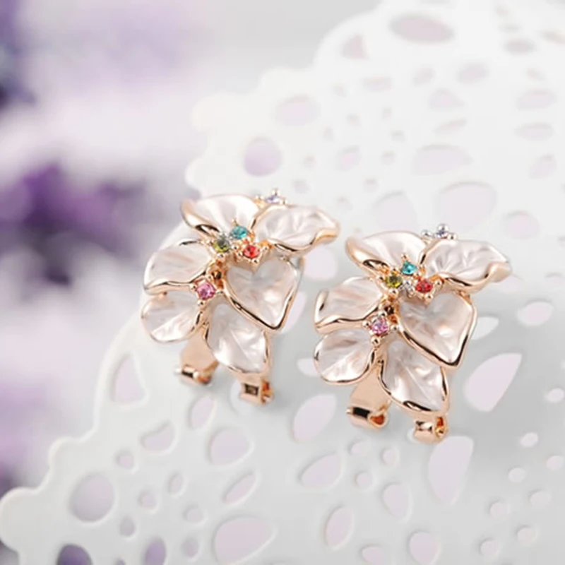 GS High Quality Earring Clip Flower on Earrings Rose Gold Color Without Piercing for Girls Party Needn't Ear Hole Y3 | Украшения и