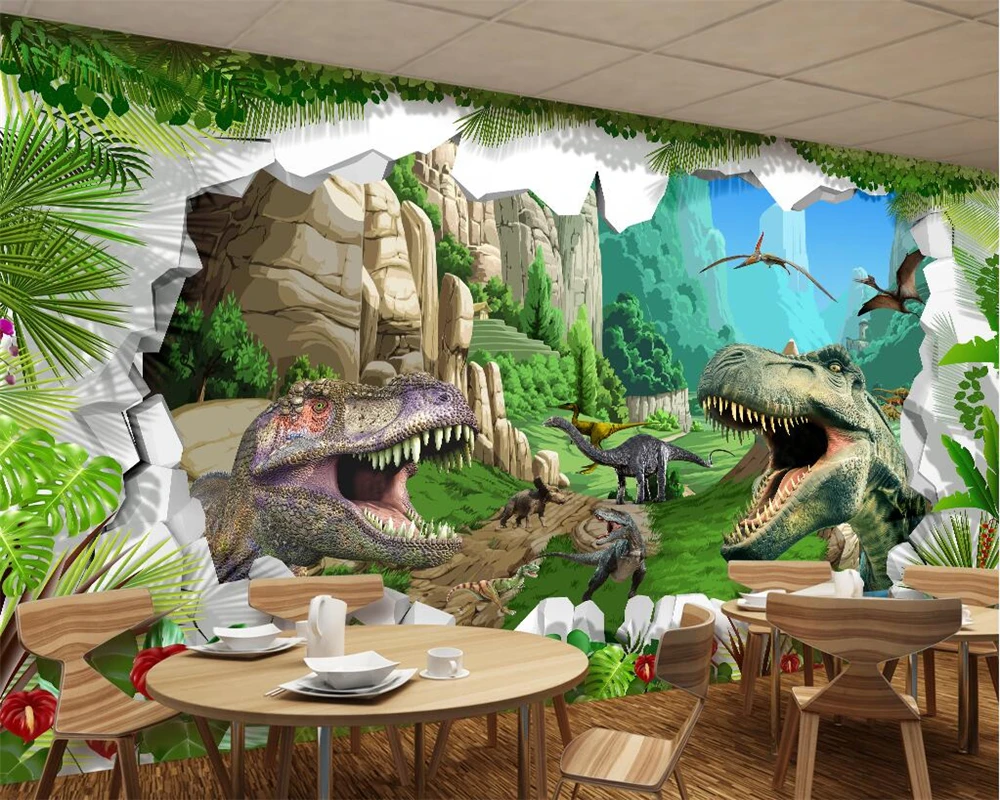 Фото 3D обои Beibehang с изображением древнего динозавра телевизора дивана ресторана фона