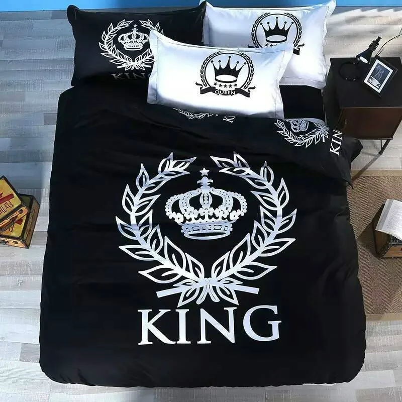 Черно-белый комплект постельного белья 3/4 шт. хлопковый пододеяльник с рисунком