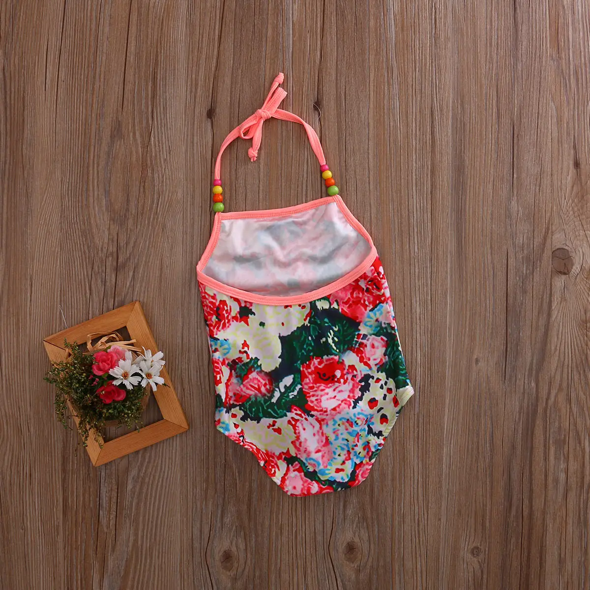 Детский слитный купальник танкини с цветочным принтом для маленьких девочек