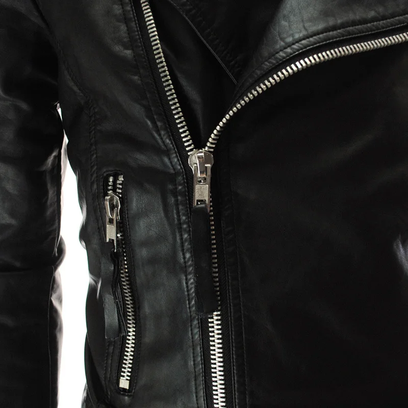 

Fashion Pop Sale Fashion Casual Men Leather Jackets Personalized Multi Zipper Large Lapel Men Slim Coats JACKET-87111