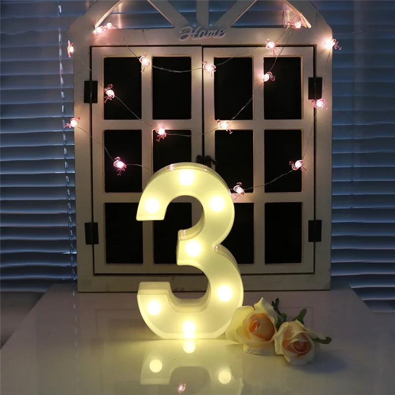 

Fun White Plastic 0-9 LED Letter Night Light Creative Number Battery Lamp Romantic Wedding Party Decoration Christmas Luminous