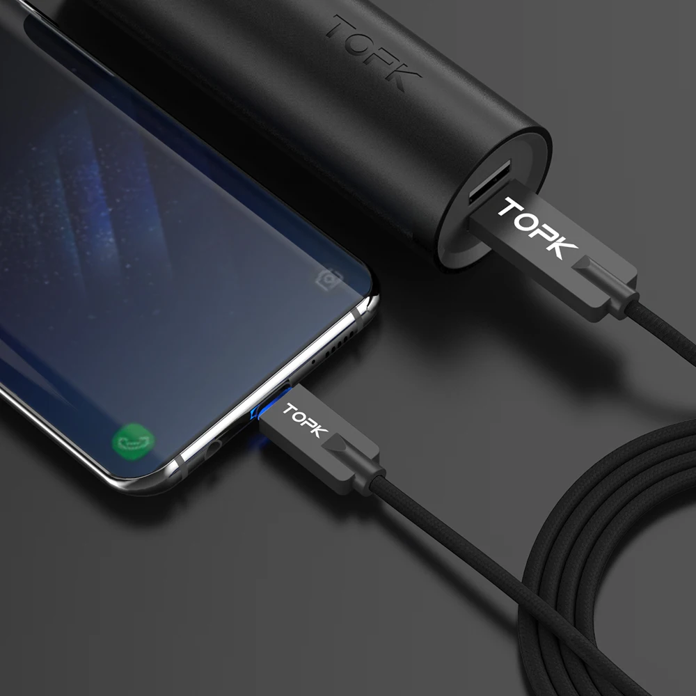 TOPK [5-Pack] светодиодный светильник usb type C кабель из цинкового сплава для синхронизации данных type-C USB кабель для samsung Galaxy S9 Plus Xiaomi Mi6 USB C порт