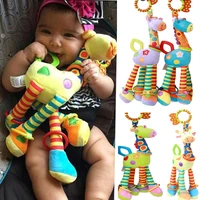 6 colors plush infant baby toys 0 12 months soft giraffe animal handbells rattles handle toys hot selling with teether baby toy