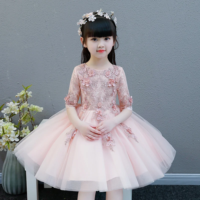 KICCOLY 2018 Elegant Girl Pink Tulle Dress Appliques First Communion Baby Formal Wedding Flower Gown | Детская одежда и обувь