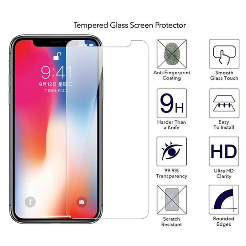 9H Премиум протектор экрана из закаленного стекла для Apple iPhone 5S SE/6/7/8 Plus/X 5 8 &quot/Xs