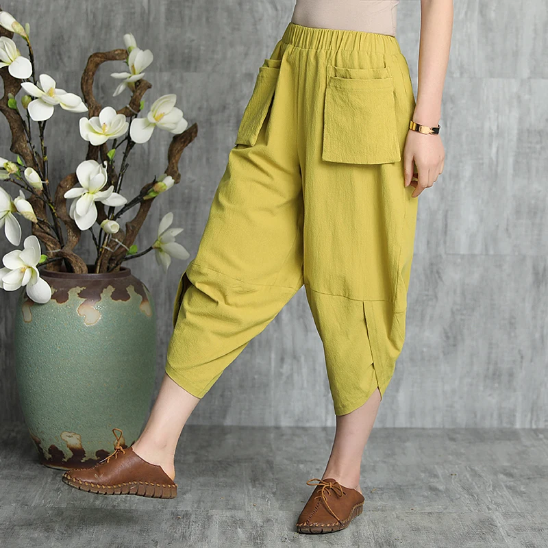 Unisex Summer Linen Shorts New High Elastic Waist Minimalism Vintage Literary Casual Women Short Pants Japanese Hip Hop Styles