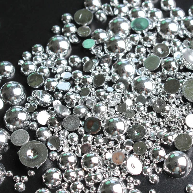 Shiny ABS Half Round Silver Color Mix Size 2mm/3mm/4mm/5mm/6mm/8mm Flatback Pearls 15g Beads Diy Accessories Free shipping | Дом и сад