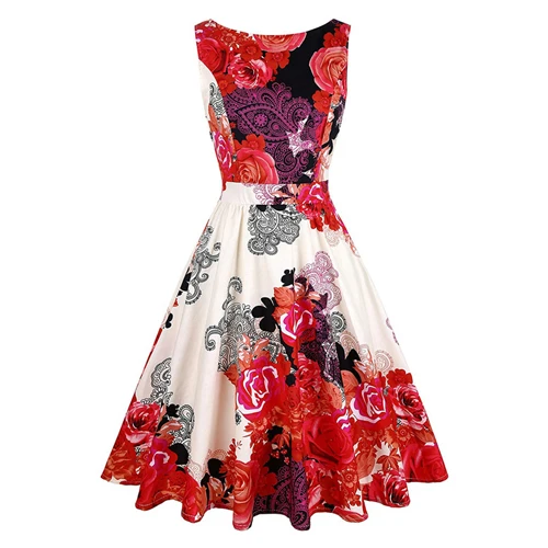 Beige Red MISSJOY Vestidos de fiesta рождественские вечерние платья трапециевидной формы без рукавов с принтом бабочки в винтажном стиле для женщин robe noel bohemian Ebise - Цвет: Beige Red