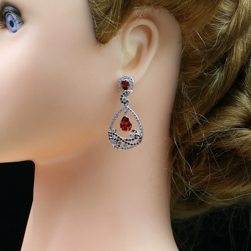 Peacock 925 Silver Jewelry Sets Red Zircon White Stone For Women Party Earrings/Pendant/Rings/Bracelet/Necklace Set | Украшения и