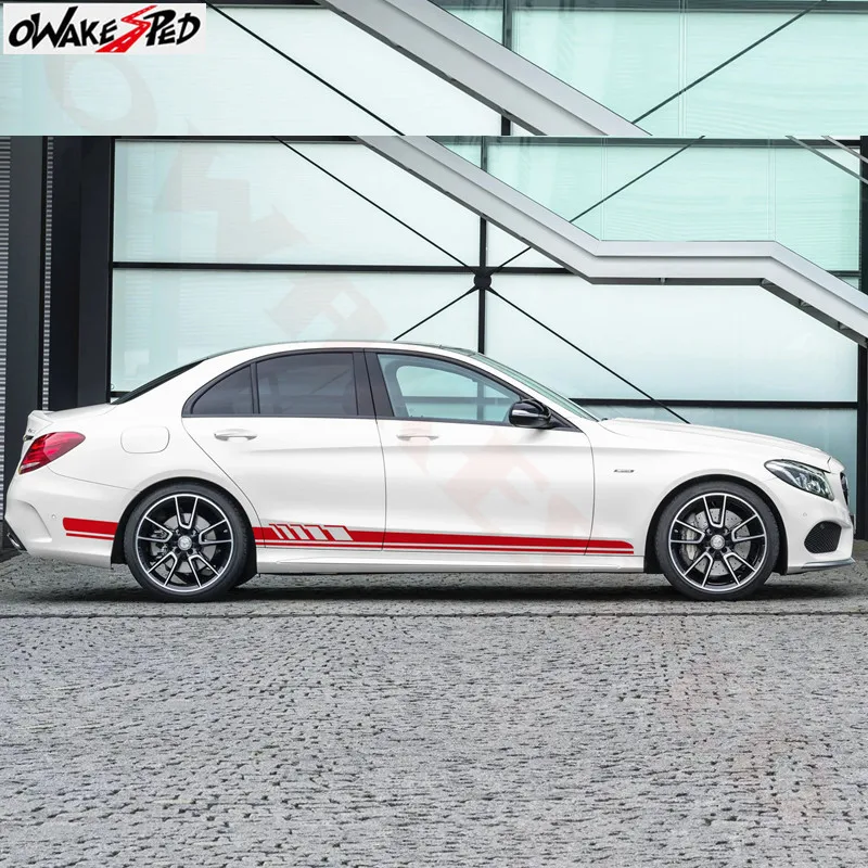 Наклейка на юбку с боковой полосой для стайлинга автомобиля Mercedes Benz C Class W205 C63 C180