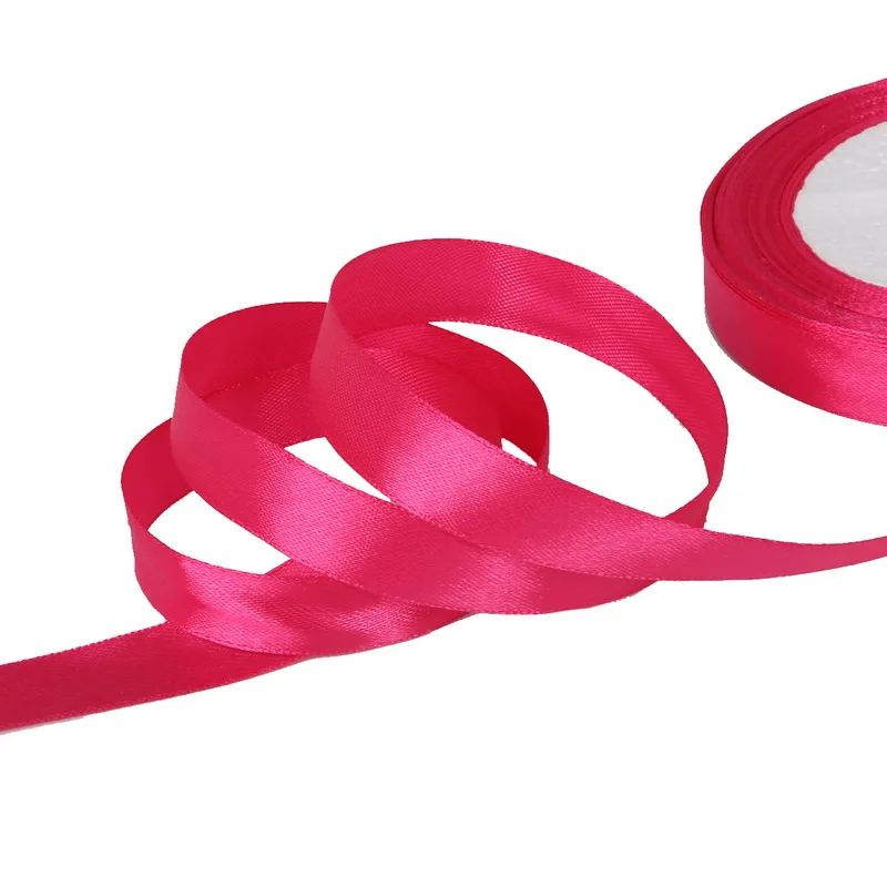 Fuchsia 25 ярдов 15 мм одноцветная шелковая атласная лента для украшения свадебной вечеринки Подарочная обертка тесьма DIY рождественская лента - Цвет: Fuchsia