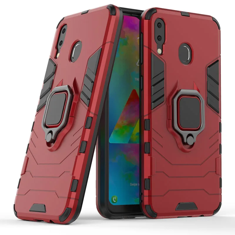 Silicone Phone Case For Samsung Galaxy M20 Armor Back Shockproof Cover M 20 Magnetic Finger Ring Holder |