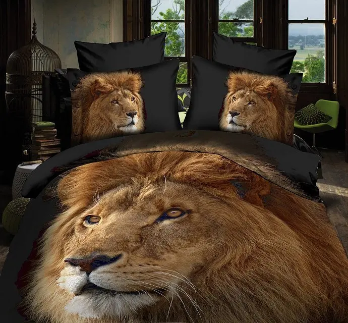 melhor Nordic Luxo 3d Jogo De Cama Padrão Leão Conjuntos 3/4 Pçs Roupa De Cama Incluem Capa Edredão Folha Fronha