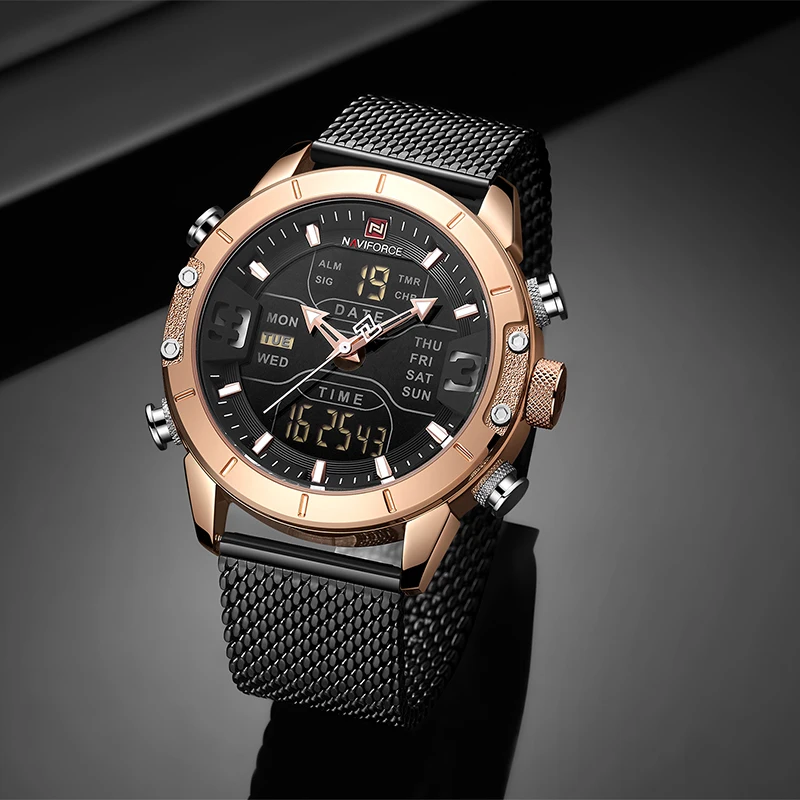 Top Brand Luxury NAVIFORCE Men's Watches LED Dual Display Sport Military Waterproof Steel Band Business WristWatch For Men Clock