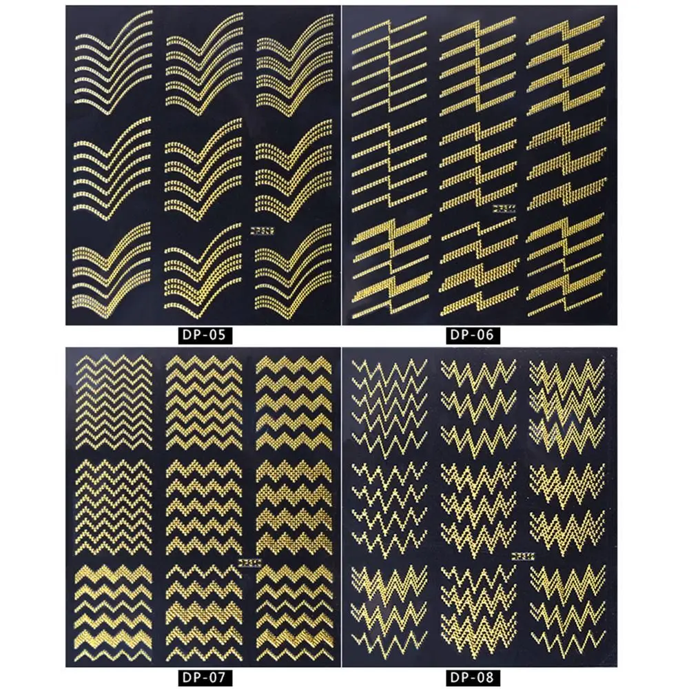 1 лист профессиональные наклейки в полоску для нейл арта с золотыми полосками