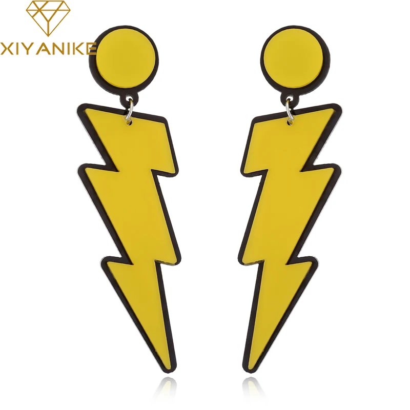 

XIYANIKE Big Yellow White Rose Simple Lightning Acrylic Long Drop Earrings For Women Pendientes Punk Night Club Jewelry E1859