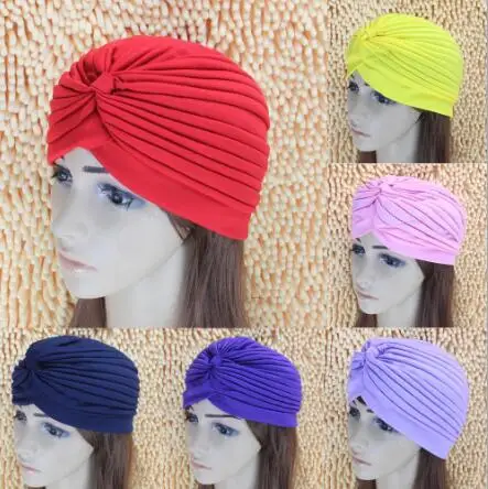 

2019 New Holiday sale Stretchy Turban Head Wrap Band Sleep Hat Women India Caps Scarf Hat Ear Cap 31 Colors
