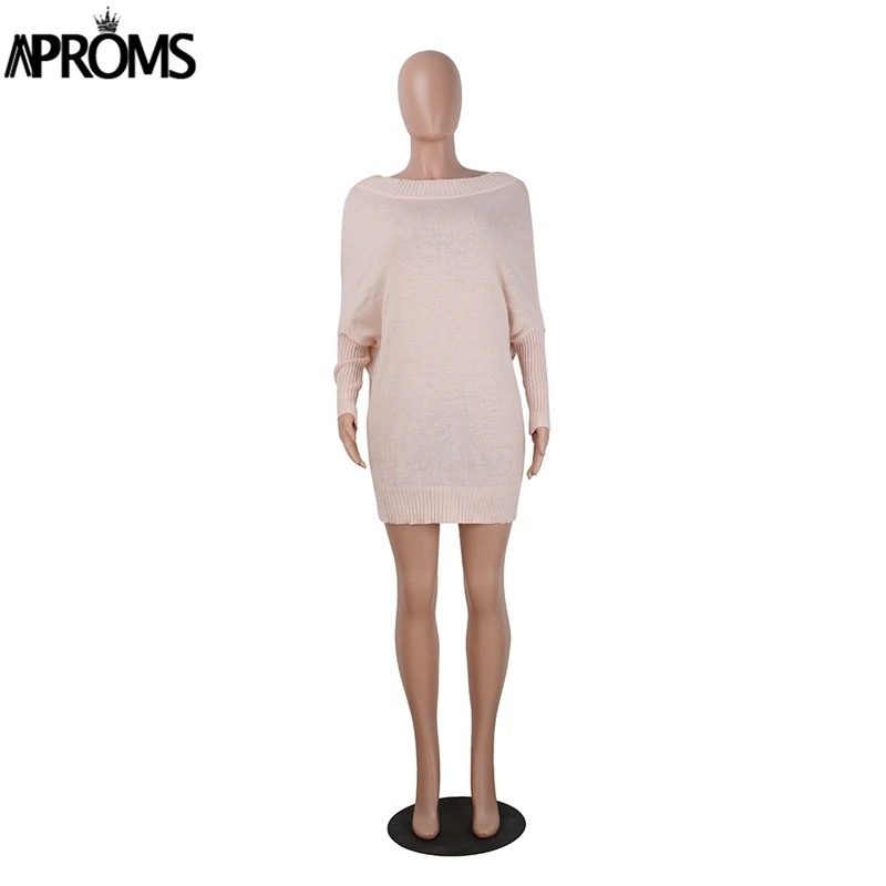 Aproms, новинка, Осень-зима, вязаный крючком свитер, платье, женское, повседневное, рукав летучая мышь, вязанное, высокая талия, свободное, короткое платье, Vestidos