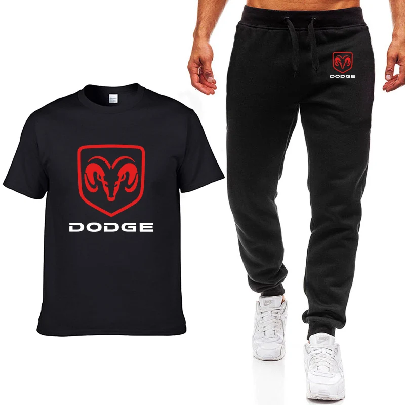 Модные летние мужские футболки Dodge Car с принтом логотипа хип-хоп, повседневная хлопковая футболка с коротким рукавом высокого качества, штаны, костюм, мужская одежда - Цвет: 03