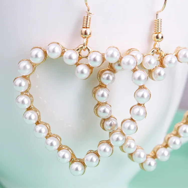 Korean Sweet Heart Pearl Earrings Lovely Hollow Drop for Women Girl Gift Charm Peach Pendant Brincos Bijoux | Украшения и