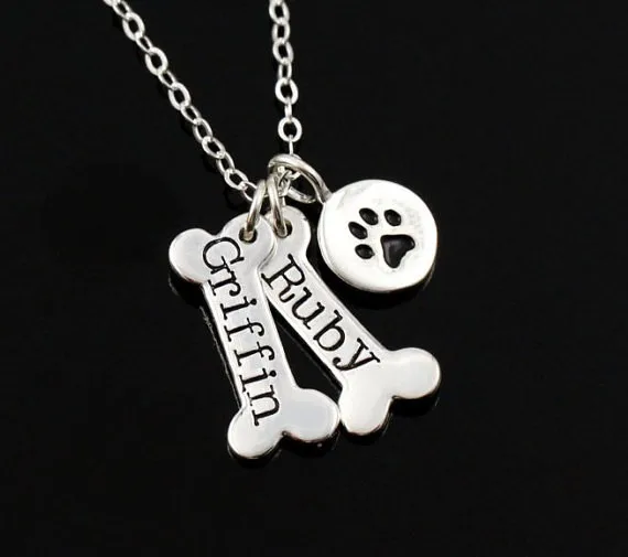 Pet Membrance ожерелье персонализированное ожерелье собаки лапа печать ожерелье собачья лапа пользовательские украшения для собак с подарочной сумкой YLQ0353 - Окраска металла: 2 Bones silver
