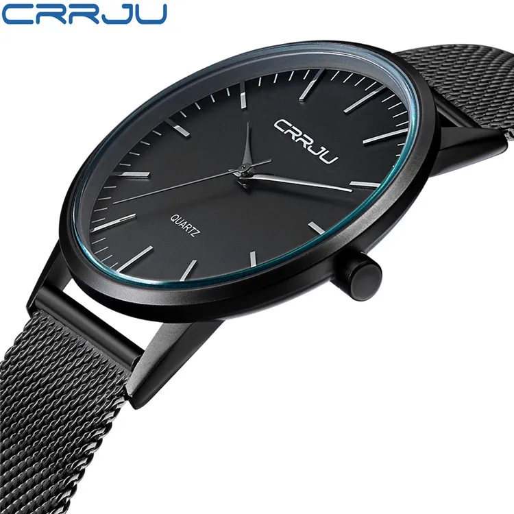 New Fashion Mens Watches Top Brand Luxury CRRJU Men Quartz Watch Mesh Band Stainless Steel Ultra Thin Clock Relogio Masculino | Наручные