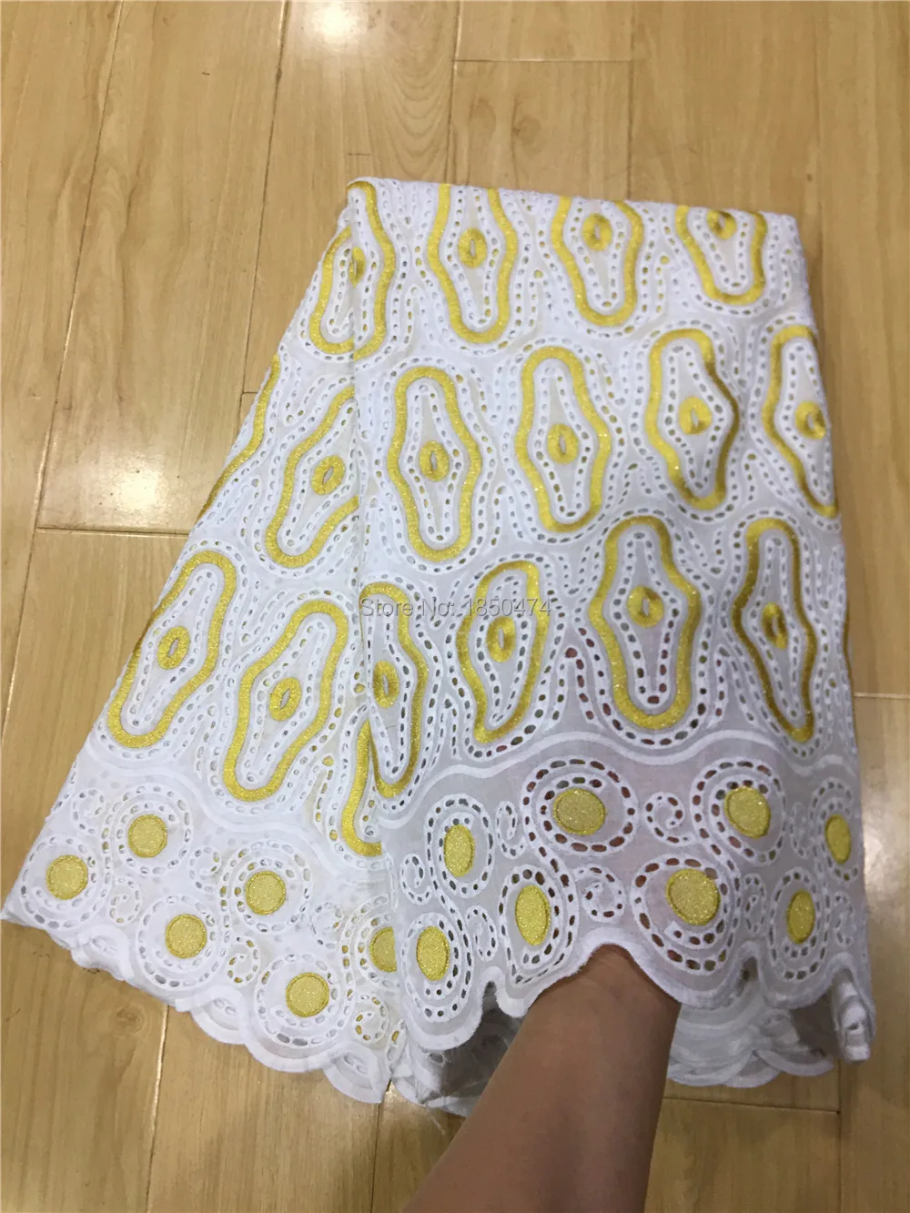 Белая и золотая африканская сухая кружевная ткань Высококачественная хлопковая