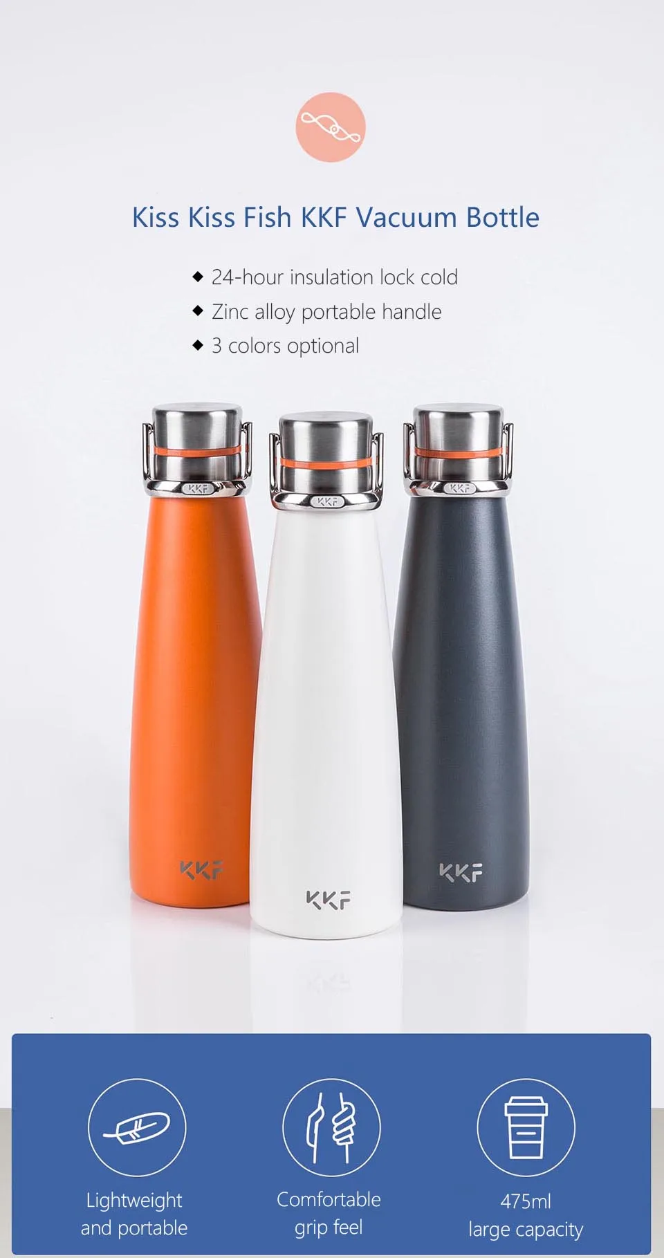 Новейшая Вакуумная бутылка Xiaomi KKF, термосы с изоляцией 24 h, термос из нержавеющей стали, кружка для путешествий, 475 мл, портативная изоляционная чашка
