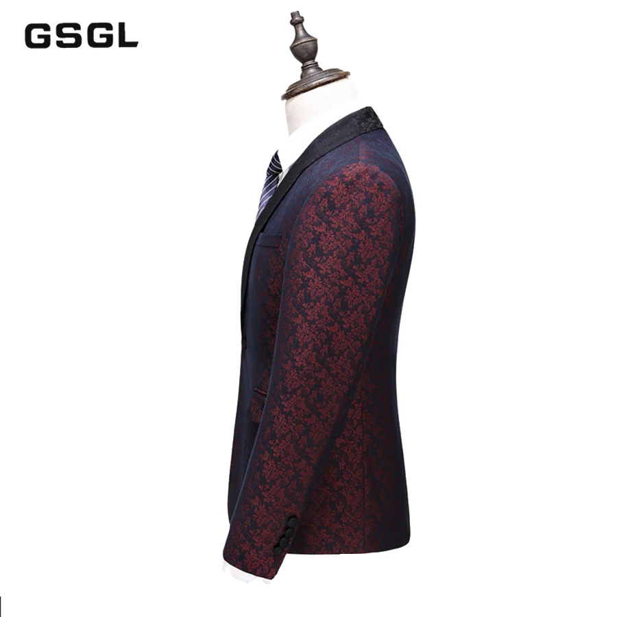 Luxury Wedding Banquet Personality Floral Coat Jacket Men's Large Size S-5XL Suit 3 Sets (Suit + Pants + Vest)