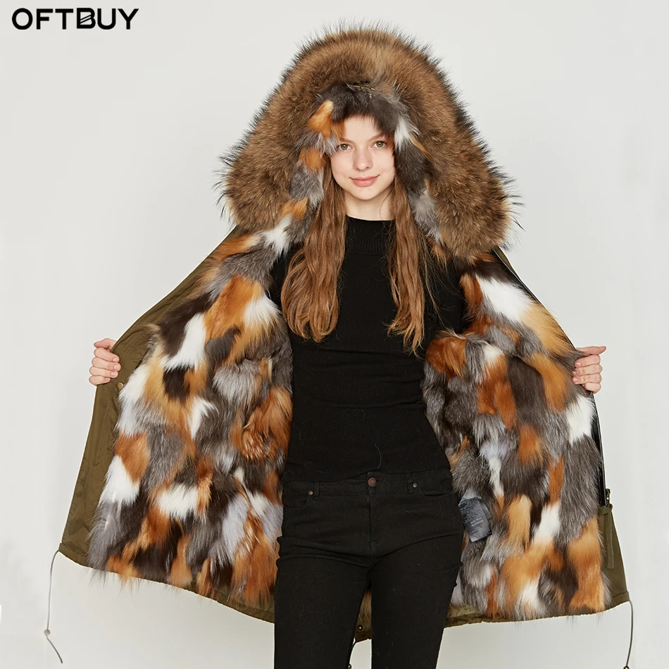 Женская парка OFTBUY водонепроницаемая длинная с натуральным мехом енота на зиму