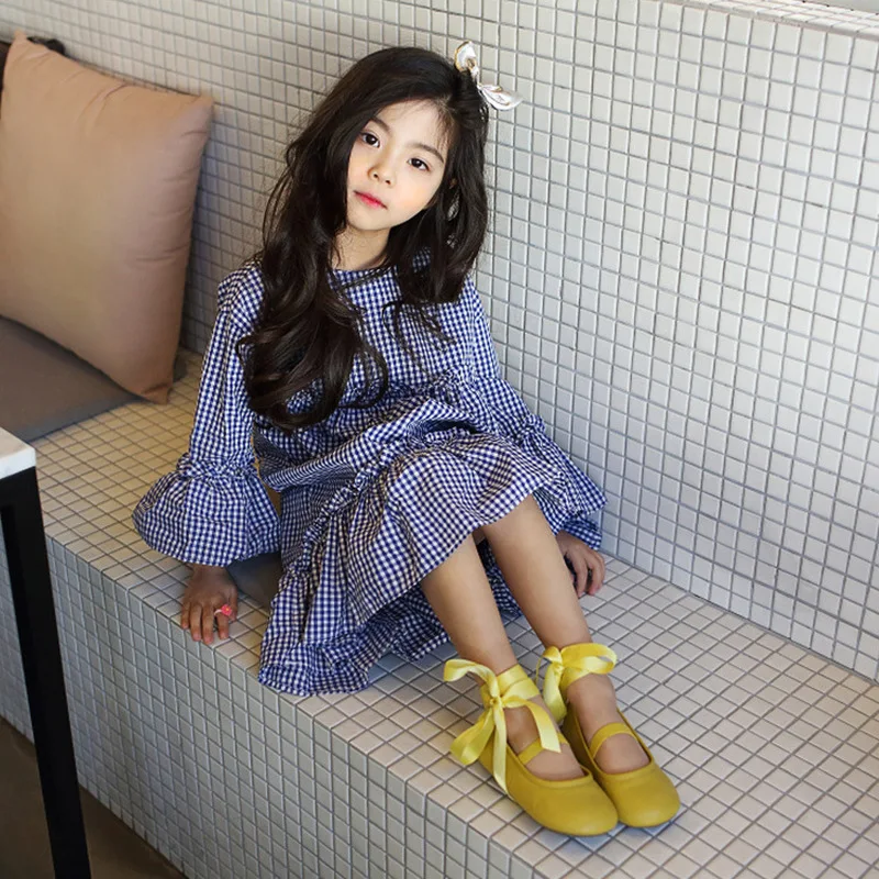 Children Clothing Kid Girls Dress 2019 New Korean Style Spring Autumn Cotton Plaid Princess Dresses Big Girl Ruffle GDR530 | Детская