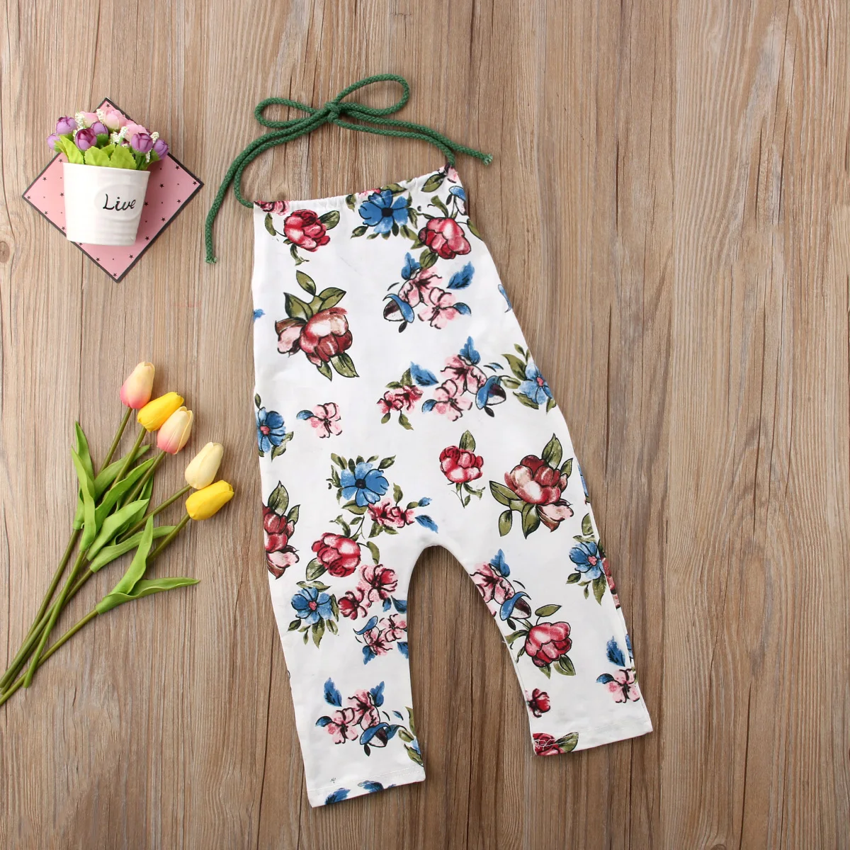 

Newborn Toddler Kids Baby Girl Flower Romper Jumpsuit Outfits Cotton Clothes One Piece Fashion Sleeveless Belt Casual Clothing