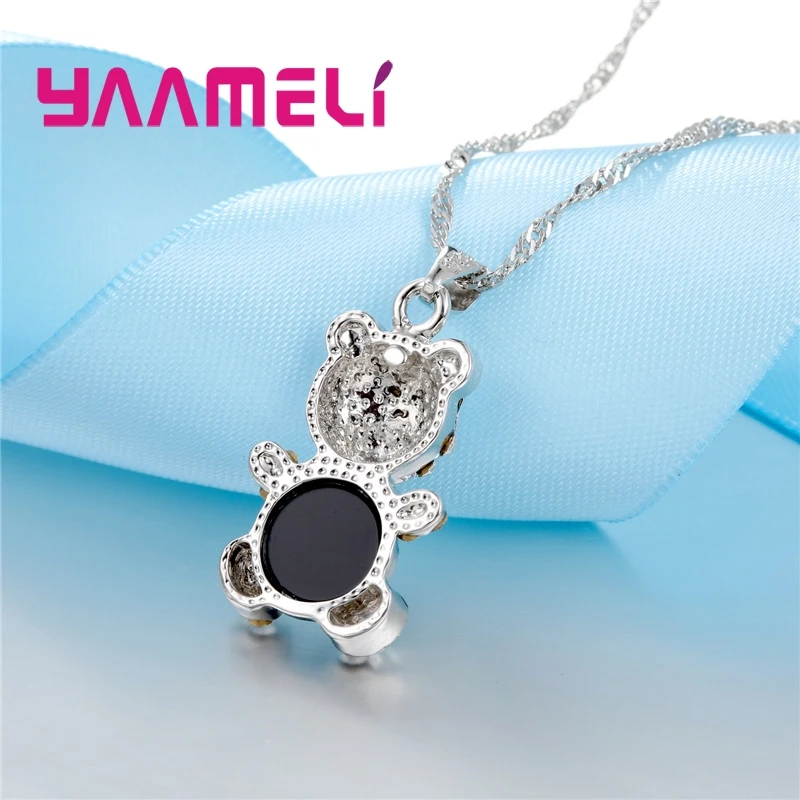 Lovely Bear Pendant Necklace Earrings for Women Female 925 Sterling Silver Austrian Crystal Bridal Jewelry Sets | Украшения и